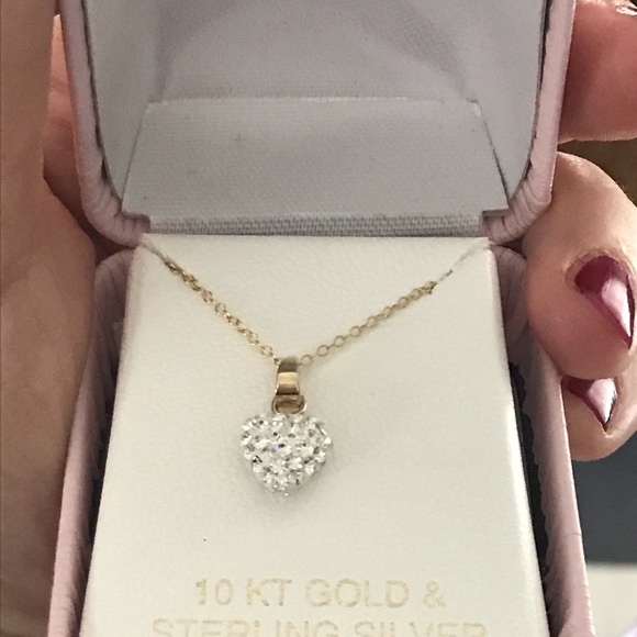 10k GOLD plated Heart Pave Necklace 925 silver - Picture 7 of 13